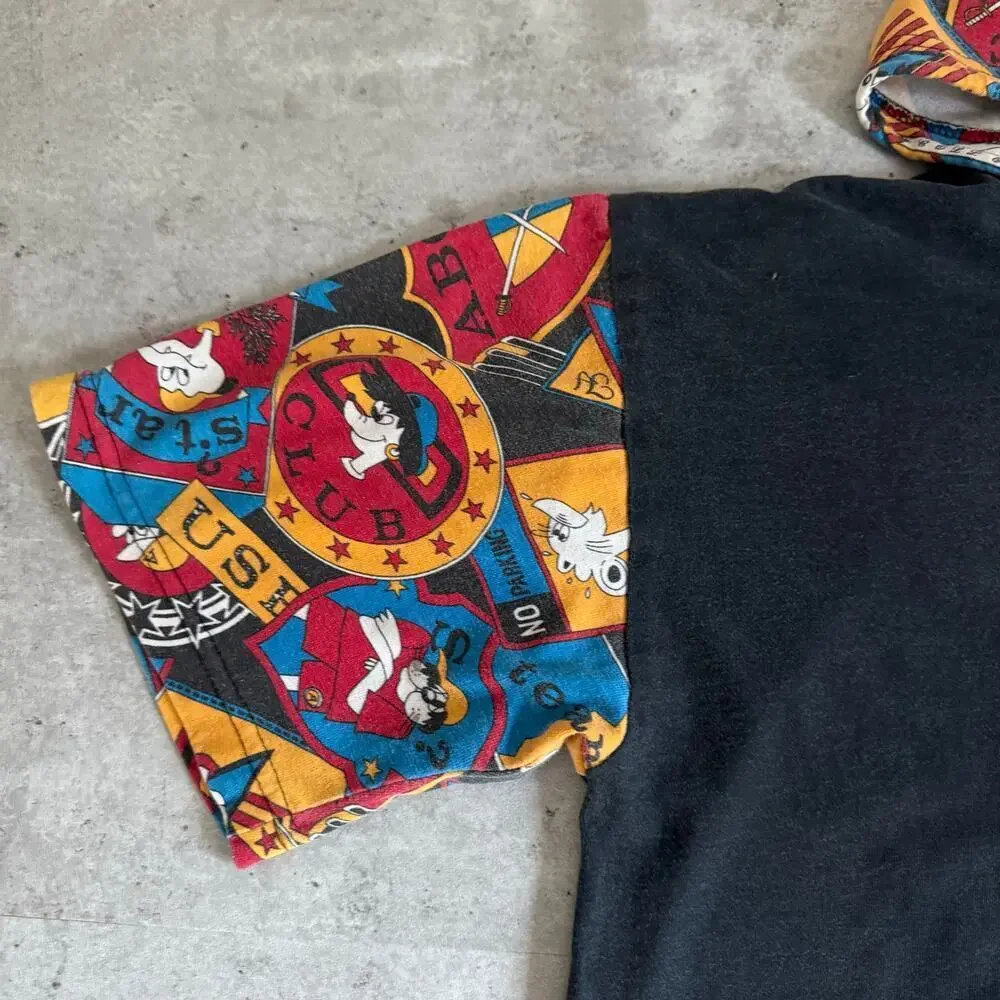 Vintage Looney toons cartoon color block hooded t-shirt drawstrings size XL